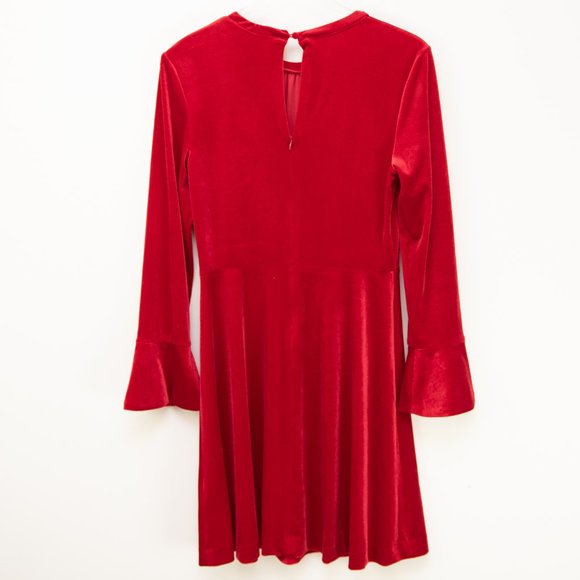 A Loves A Velvet Dress Fit & Flare Long Bell Sleeve Mini Red Size Small New - Picture 3 of 8